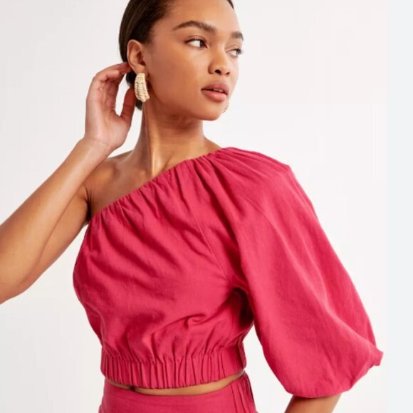 NWOT Abercrombie one-shoulder linen blend top - Picture 2 of 3